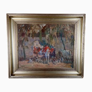 Georg Lebrecht, The Meet, pintura al óleo, años 20 a 40, enmarcado