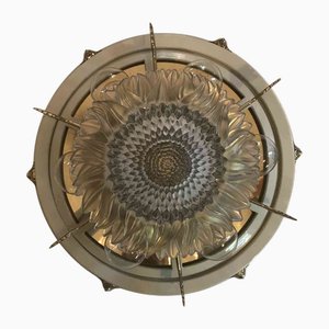 Lacquered Brass and Crystal Ceiling Lamp, 1980s