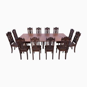 Vintage Northern European Dining Table and Chairs, 1930, Set of 13