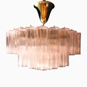 Lustre Art Déco en Verre de Murano Rose dans le style de Barovier, Venise, Italie, 1982