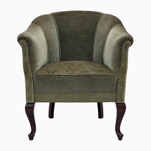 Fauteuil Vintage en Velours Vert et Pieds en Hêtre, Danemark, 1950s