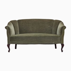 Canapé Deux Places Vintage en Velours de Meubles Vert et Hêtre, Danemark, 1950s