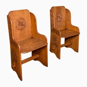 Set of Antique English Hall Chairs in Oak, 1910