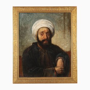 Portrait of Man with Turban, Oil on Canvas, Framed