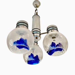 Globes en Verre Murano et Lustre en Chrome de Mazzega, Italie, 1970s