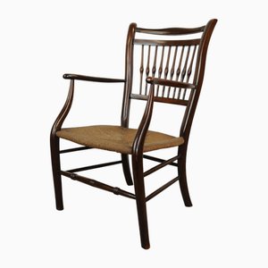 Antique Spindle Back Chair with Rush Seat, 19th Century