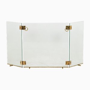 Glass and Bronze Fire Screen by Jacques Adnet, 1950s
