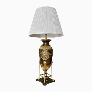 Antique Empire-Style Lamp in Gilt Bronze and Brown Patina with Marble Base