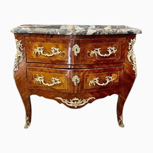 Cómoda Sauteuse Luis XV curvada de marquetería floral, década de 1700