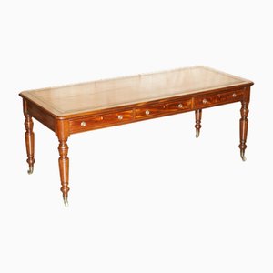Antique Victorian Dining Table in Brown Leather from Howard & Sons
