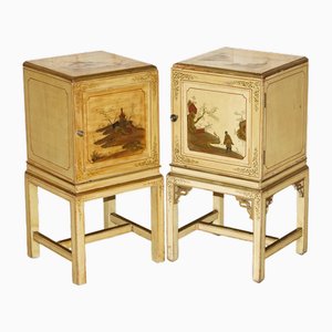 Handbemalte und lackierte chinesische Vintage Nachttische, 1920er, 2er Set