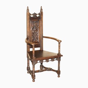 Antique English Gothic Revival Armchair in Oak, 1900