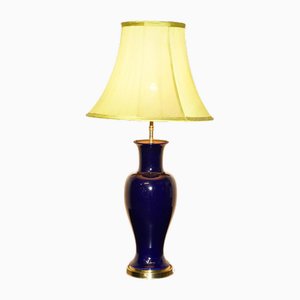 Large Vintage Table Lamp in Cobalt Blue Porcelain