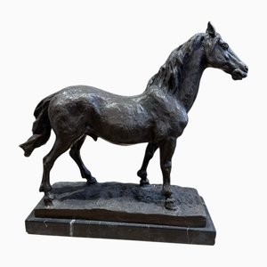 Artiste Français, Cheval, Sculpture En Bronze Sur Socle En Marbre