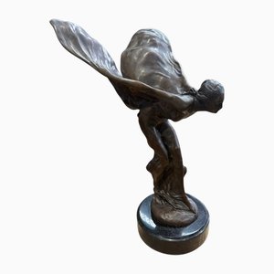 D'après Charles Sykes, Spirit of Ecstasy, Sculpture en Bronze sur Socle en Marbre