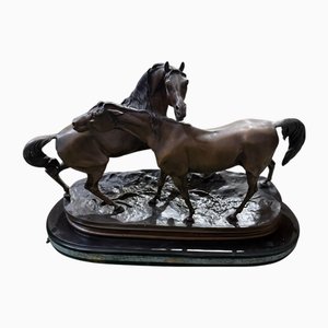 Después de Pierre-Jules Mêne, Escultura grande de dos caballos, Bronce