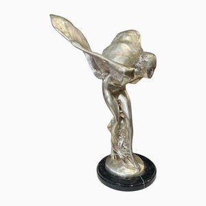 Spirit of Ecstasy Sculpture, Silver Plated Bronze on Marble Base