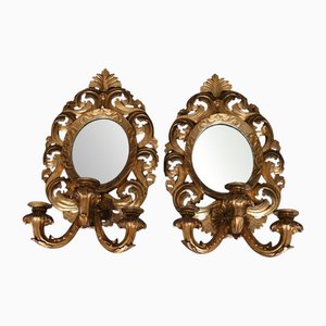 Gilded Carved Wood Mirrors, Set of 2