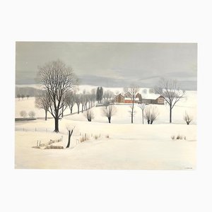 Claude Sauthier, Meadows of Romont, Vaud, Oil on Wood, 1970s