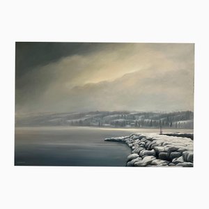 Claude Sauthier, Hillside of Cologny in the Fog, Oil on Wood, anni '70
