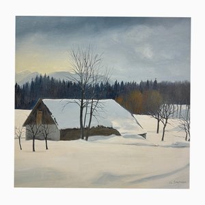 Claude Sauthier, Fattoria d'inverno, Olio su tavola, anni '70