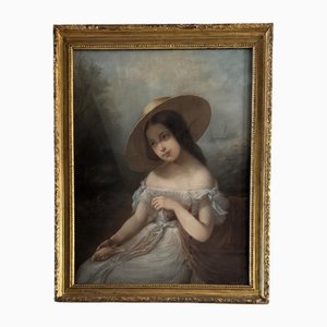 Claude Gros, Ritratto di fanciulla, Pastello su tela, metà del XIX secolo
