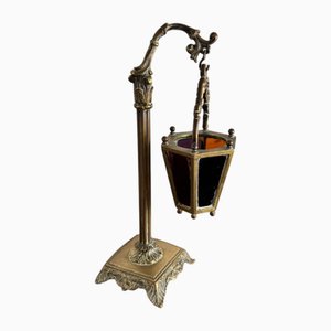 Restoration Night Light in Bronze and Multi-Colored Glass, 19th Century