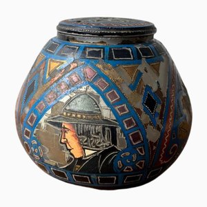 Paul Fouillen Quimper Nachtlicht aus Bemaltem Glas, 20. Jahrhundert