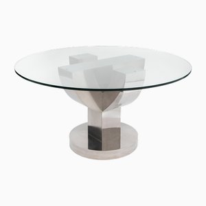 Moderner italienischer Mid-Century Esstisch in Kaktusform aus Edelstahl & Furnier, 1970er