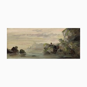 Alexandre Dupendant, Vision of Peace, Figure on Coast, 1870s, Gouache