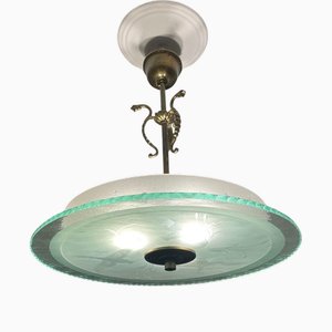 Lampada da soffitto Art Déco in vetro fuso e ottone, Svezia, anni '30