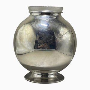 Swedish Silver-Plated Vase with Glass Flower Insert attributed to GAB, 1940s