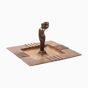 Portacandela Art Deco in bronzo di donna nuda attribuito a GAB, Svezia, anni '30