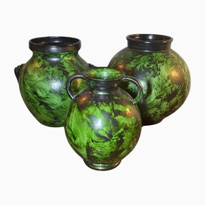 Green Glazed Vases attributed to Erik Mornils for Nittsjö, Sweden, 1930s, Set of 3