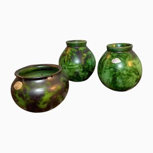 Green Glazed Vases attributed to Erik Mornils for Nittsjö, Sweden, 1930s, Set of 3