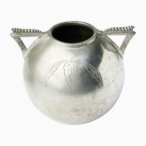 Swedish Pewter Vase with Leaf Motif and Triangular Handles from L&L, 1935