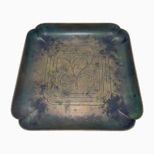 Cendrier Carré en Bronze avec Motif Floral Gravé de GAB, Suède, 1930s