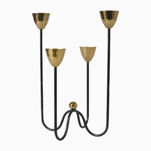 Mid-Century Modern Brass and Iron Candelabra attributed to Gunnar Ander for Ystad-Metall, Sweden, 1950s