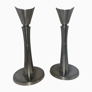 Art Deco Kerzenhalter aus Zinn von GAB, 1930er, 2er Set