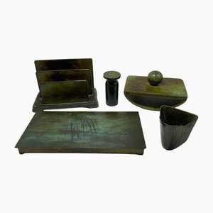 Schwedisches Schreibtischset aus patinierter Bronze von GAB, 1930er, 5 . Set