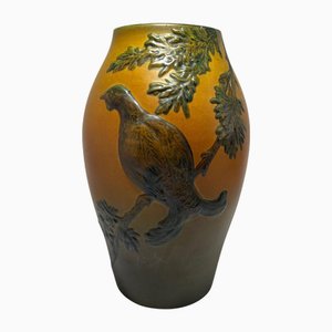 Art Nouveau Stoneware Model 13/50 Vase with Bird Relief and Oak Leaves from Ipsen, 1925