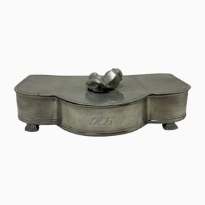 Swedish Art Deco Pewter Jewelry Box with Velvet Interior attributed to GAB, 1930s