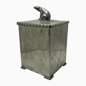 Boîte à Thé Art Déco en Étain avec Fleuron Ours Polaire, Suède, 1930s