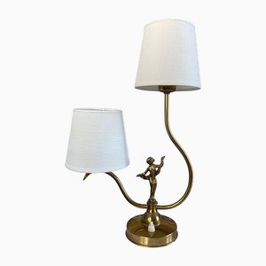 Swedish Double-Arm Brass Table Lamp with Dancing Figurine by Ystad-Metall, 1930s