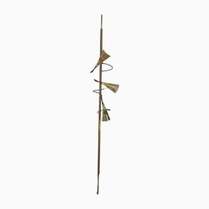 Mid-Century Brass Tension Pole Lamp with Spiral Arms and Cone Shades attributed to Stiffel, 1950s