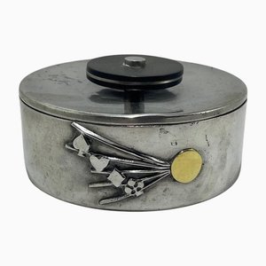 Art Deco Pewter Box with Playing Card Motif from GAB, Sweden, 1930s