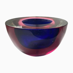 Blue and Pink Sommerso Murano Glass Bowl attributed to Flavio Poli for Seguso, Italy, 1950s