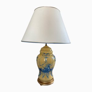 Lampe Vintage en Verre avec Personnages Rococo Bleus sur Base Jaune, 1950s