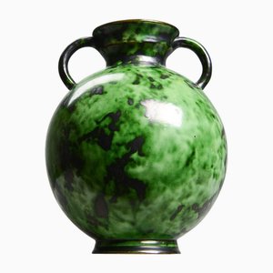 Vase Art Déco en Céramique Vernie Verte par Erik Mornils pour Nittsjö, Suède, 1930s