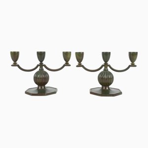 Swedish Bronze Candelabras attributed to Jacob Ängman for GAB, 1930s, Set of 2